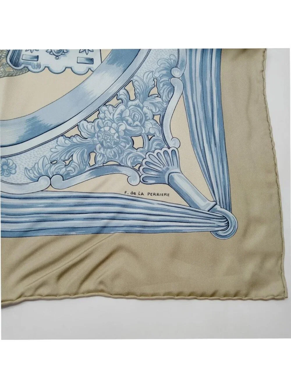 Authentic Hermès Étriers Carré 90 Silk Scarf Gold Blue Square Made in France